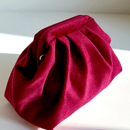 Burgundy Velvet Ruched Clutch Bag| Evening Purse| Soft Vintage-Inspired Pouch in Deep Red Velvet Clutch Bag | Evening Purse| - Glam Duchess
