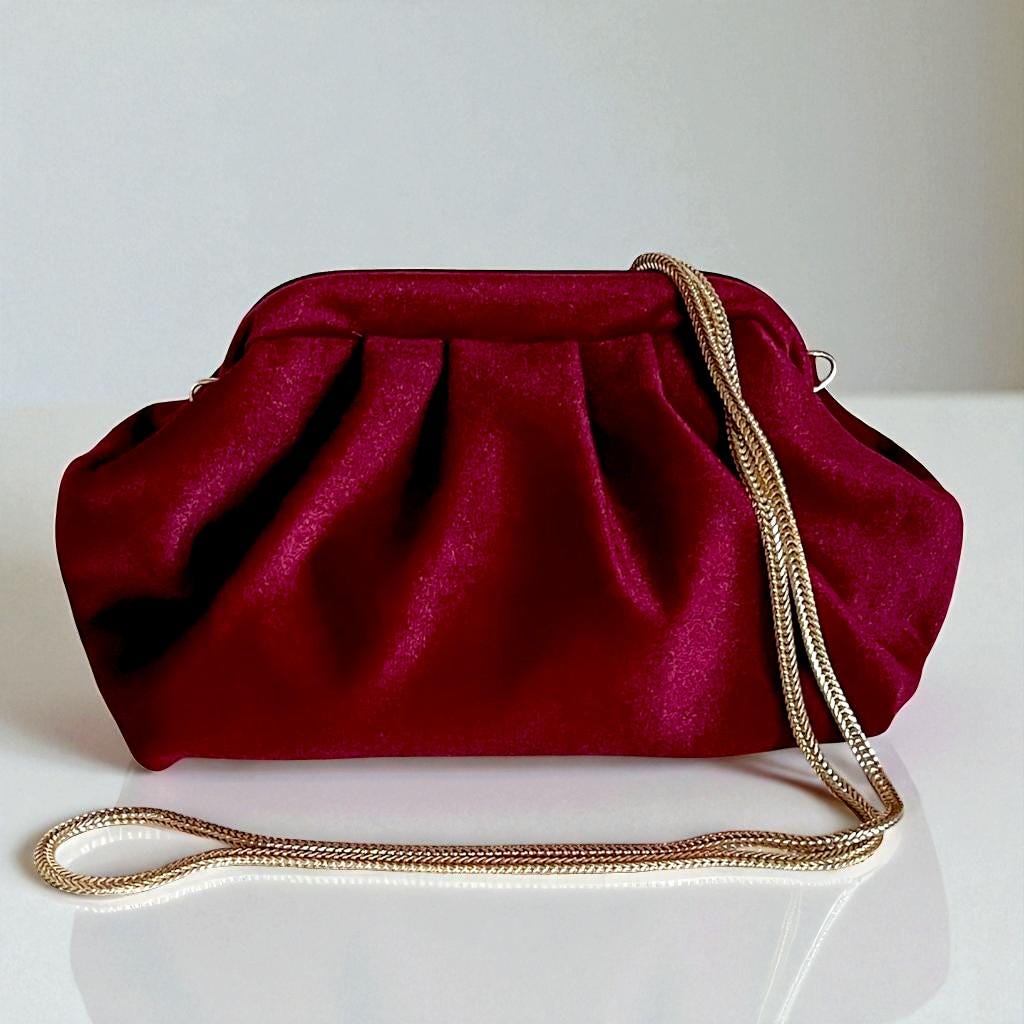 Burgundy Velvet Ruched Clutch Bag| Evening Purse| Soft Vintage-Inspired Pouch in Deep Red Velvet Clutch Bag | Evening Purse| - Glam Duchess