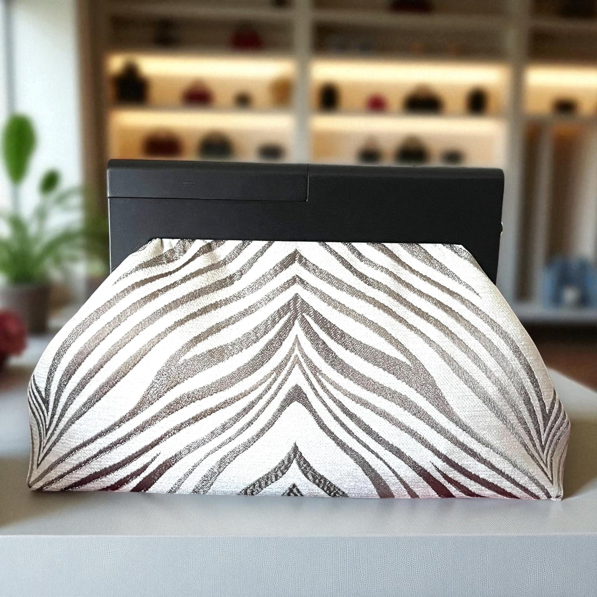 Oversized Bold Zebra Print Clutch Bag, Large Statement Purse with Black Frame, Modern Animal Print Evening Bag for Women - Glam Duchess