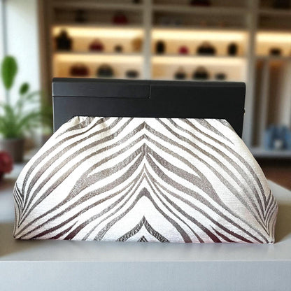 Oversized Bold Zebra Print Clutch Bag, Large Statement Purse with Black Frame, Modern Animal Print Evening Bag for Women - Glam Duchess