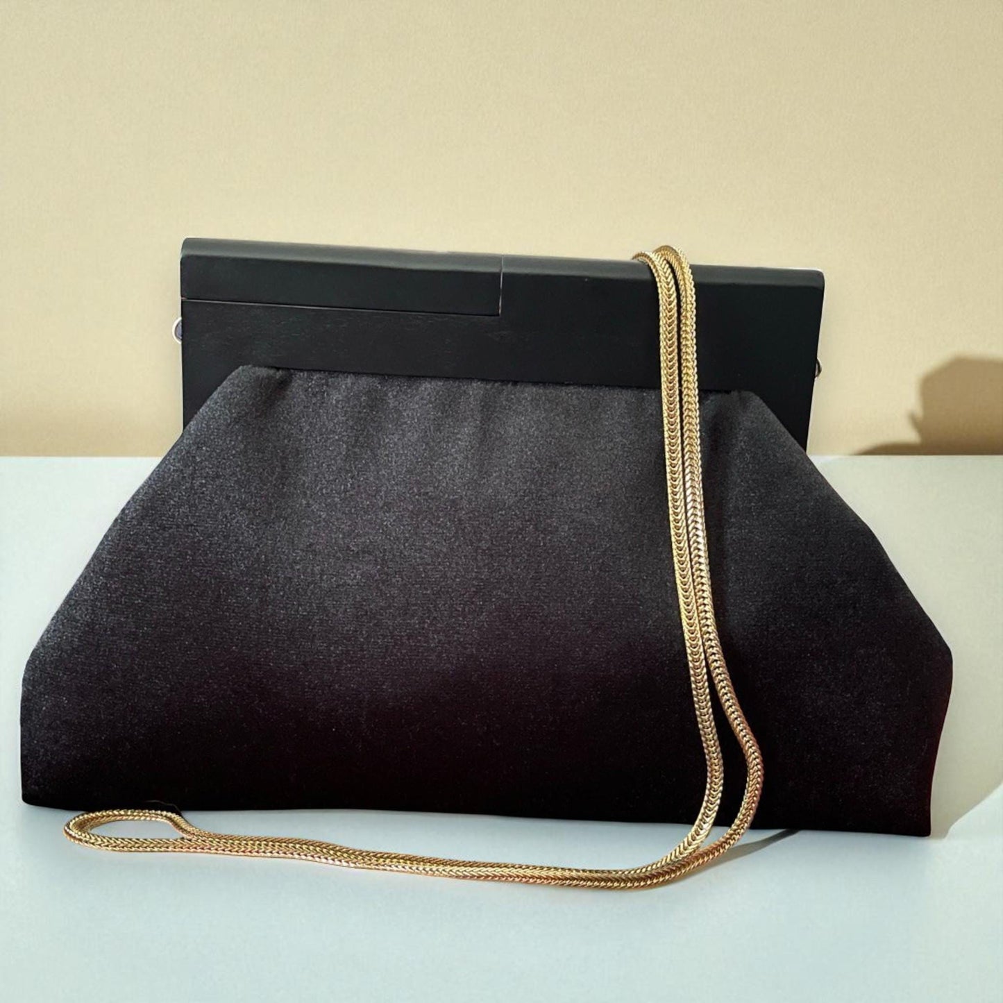 Oversized Elegant Black Velvet Clutch with Gold Chain | Evening Bag | Statement Purse | Formal Handbag | Gift For Her| - Glam Duchess