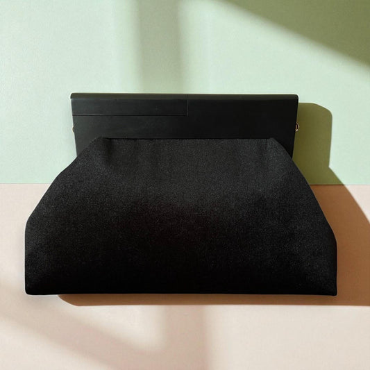 Oversized Elegant Black Velvet Clutch with Gold Chain | Evening Bag | Statement Purse | Formal Handbag | Gift For Her| Made in Türkiye
