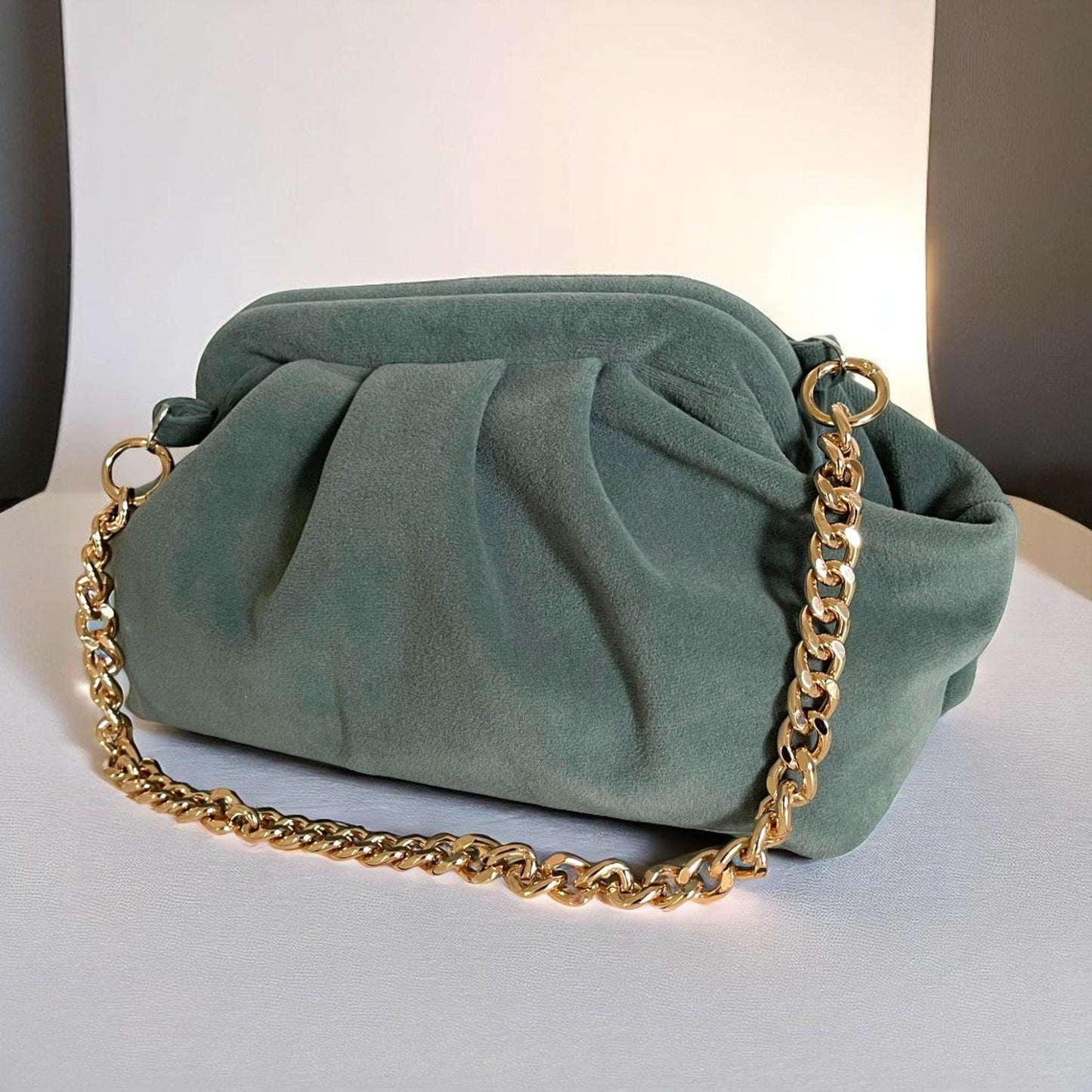 Handmade Soft Sage Green Clutch | Velvet Feel Evening Bag | Minimalist Folded Purse | Elegant Pastel Bag - Glam Duchess