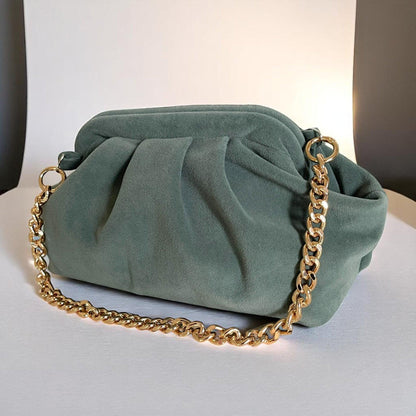 Handmade Soft Sage Green Clutch | Velvet Feel Evening Bag | Minimalist Folded Purse | Elegant Pastel Bag - Glam Duchess