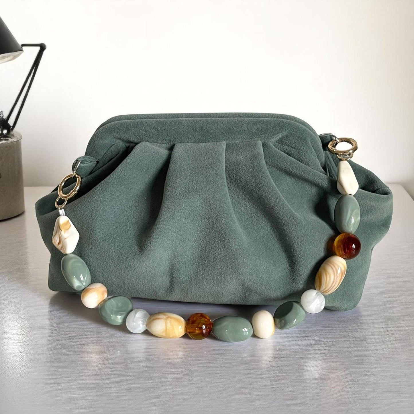 Handmade Soft Sage Green Clutch | Velvet Feel Evening Bag | Minimalist Folded Purse | Elegant Pastel Bag - Glam Duchess