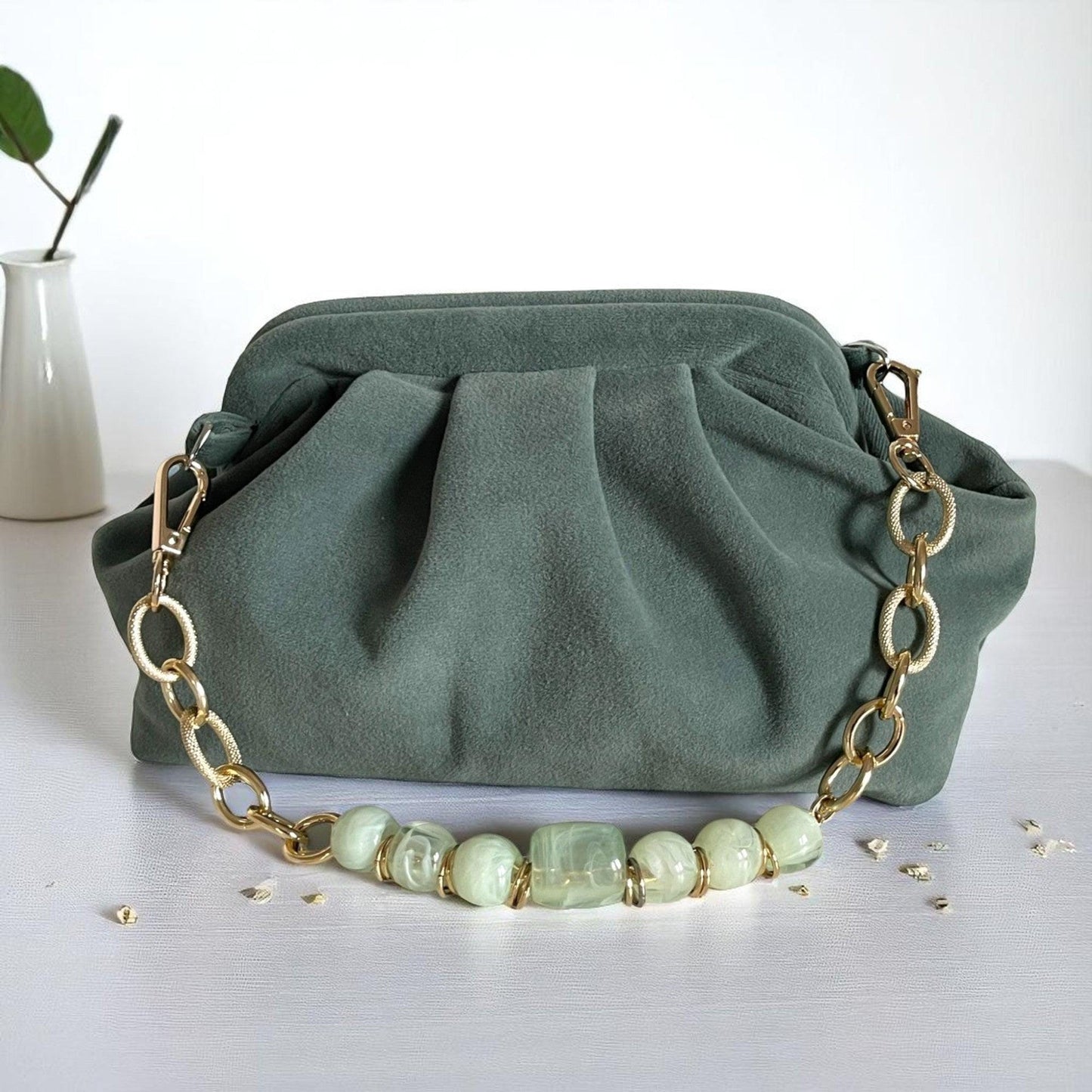 Handmade Soft Sage Green Clutch | Velvet Feel Evening Bag | Minimalist Folded Purse | Elegant Pastel Bag - Glam Duchess