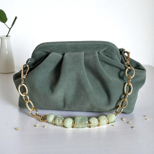 Handmade Soft Sage Green Clutch | Velvet Feel Evening Bag | Minimalist Folded Purse | Elegant Pastel Bag - Glam Duchess
