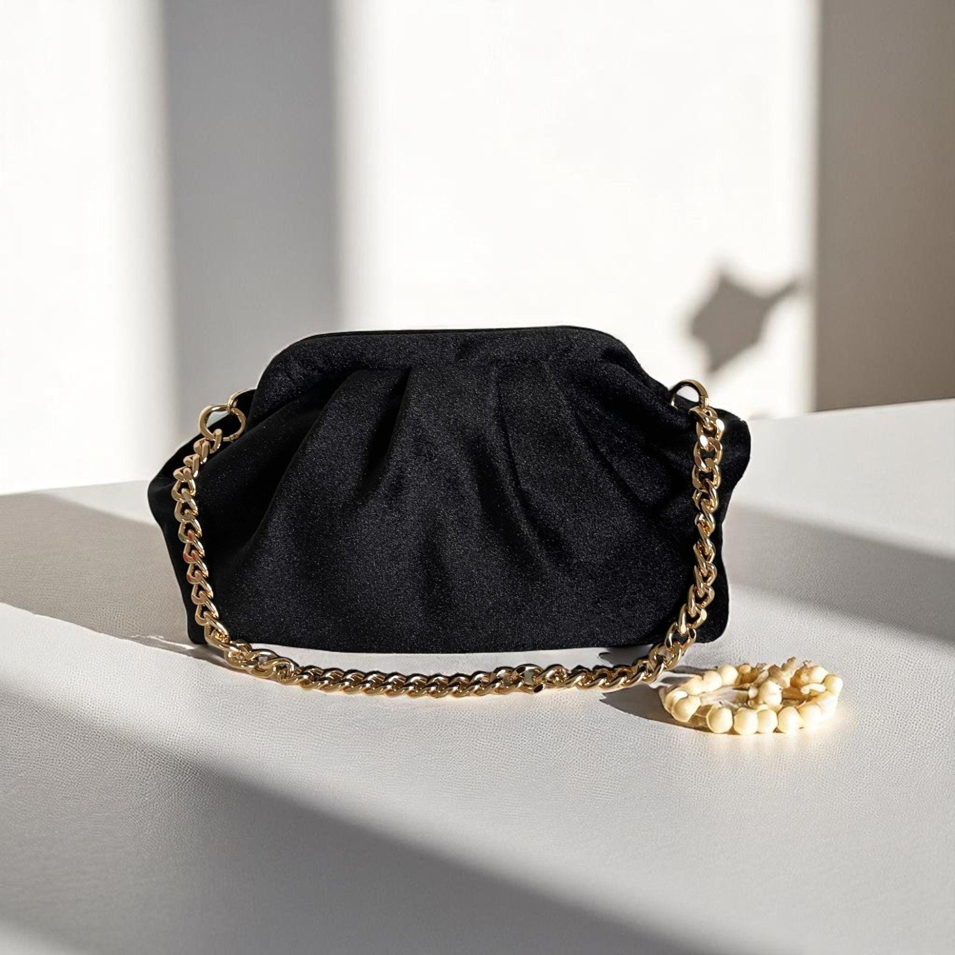 Classic Black Velvet Clutch | Handmade Evening Bag | Minimalist Folded Purse | Elegant Formal Accessory - Glam Duchess
