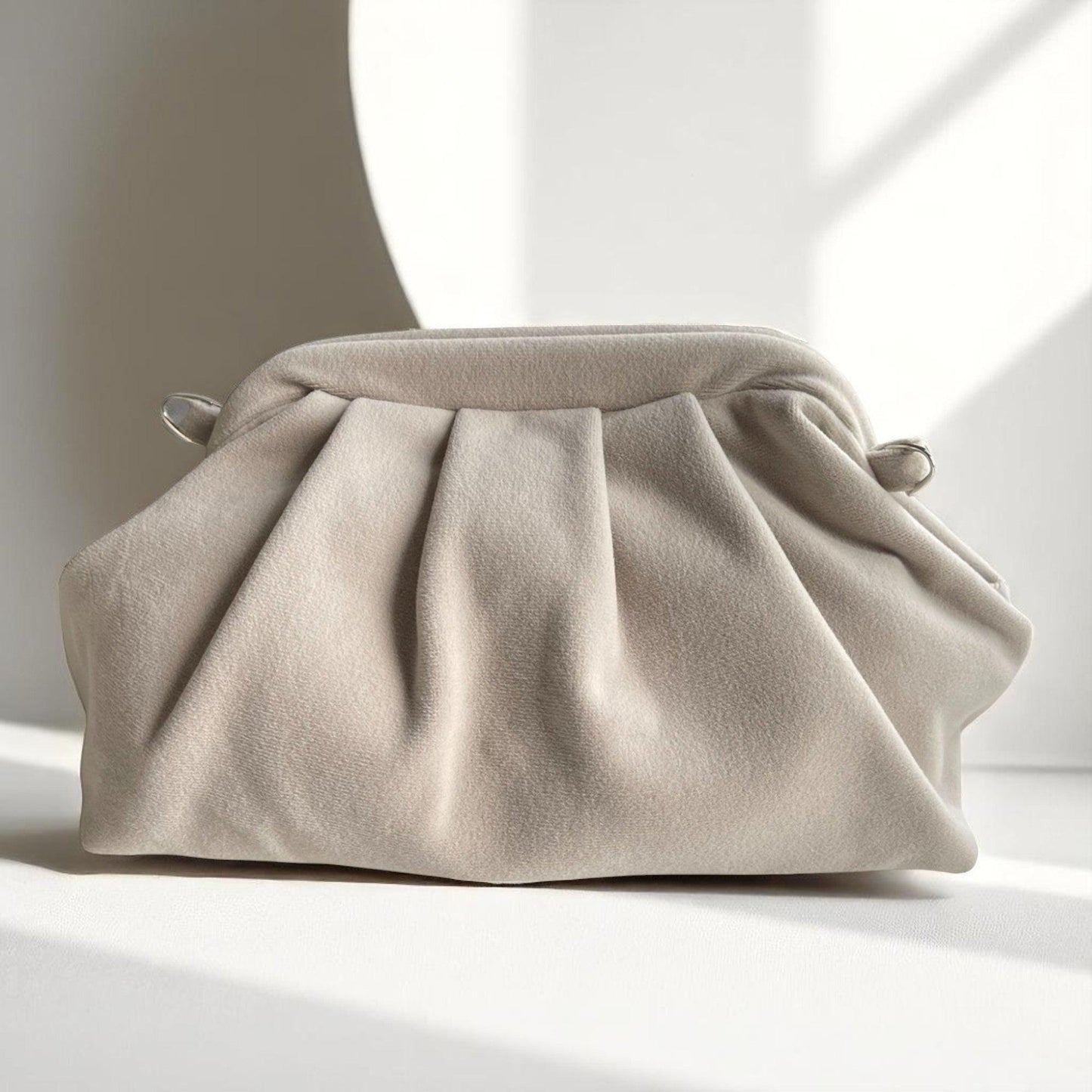 Minimalist Beige Clutch | Handmade Soft Fabric Evening Bag | Neutral Pleated Purse | Elegant Folded Bag