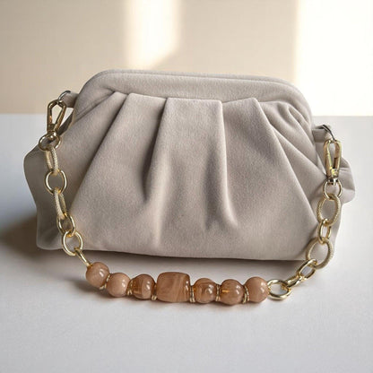 Minimalist Beige Clutch | Handmade Soft Fabric Evening Bag | Neutral Pleated Purse | Elegant Folded Bag