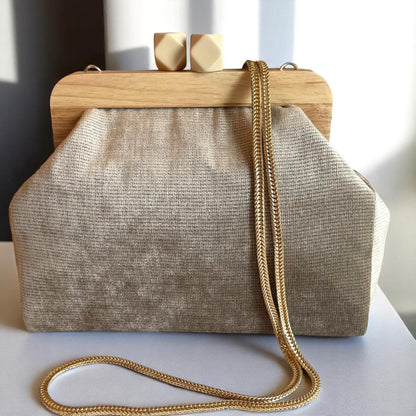 Velvet Clutch Bag Handmade with Wooden Frame & Soft Textured Fabric, Elegant Evening Purse, Unique Gift for Her