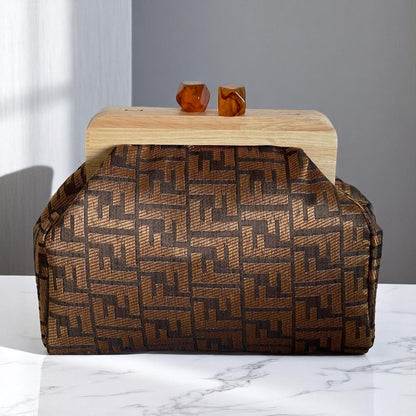Handmade Geometric Weave Clutch Bag with Amber Accents | Wooden Frame Minimal Bag | Unique Evening Purse - Glam Duchess