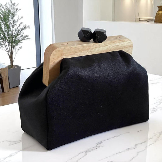 Unique Black Velvet Clutch Bag, Handmade Luxury Large Evening Purse, Gift for Her, Made in Turkiye
