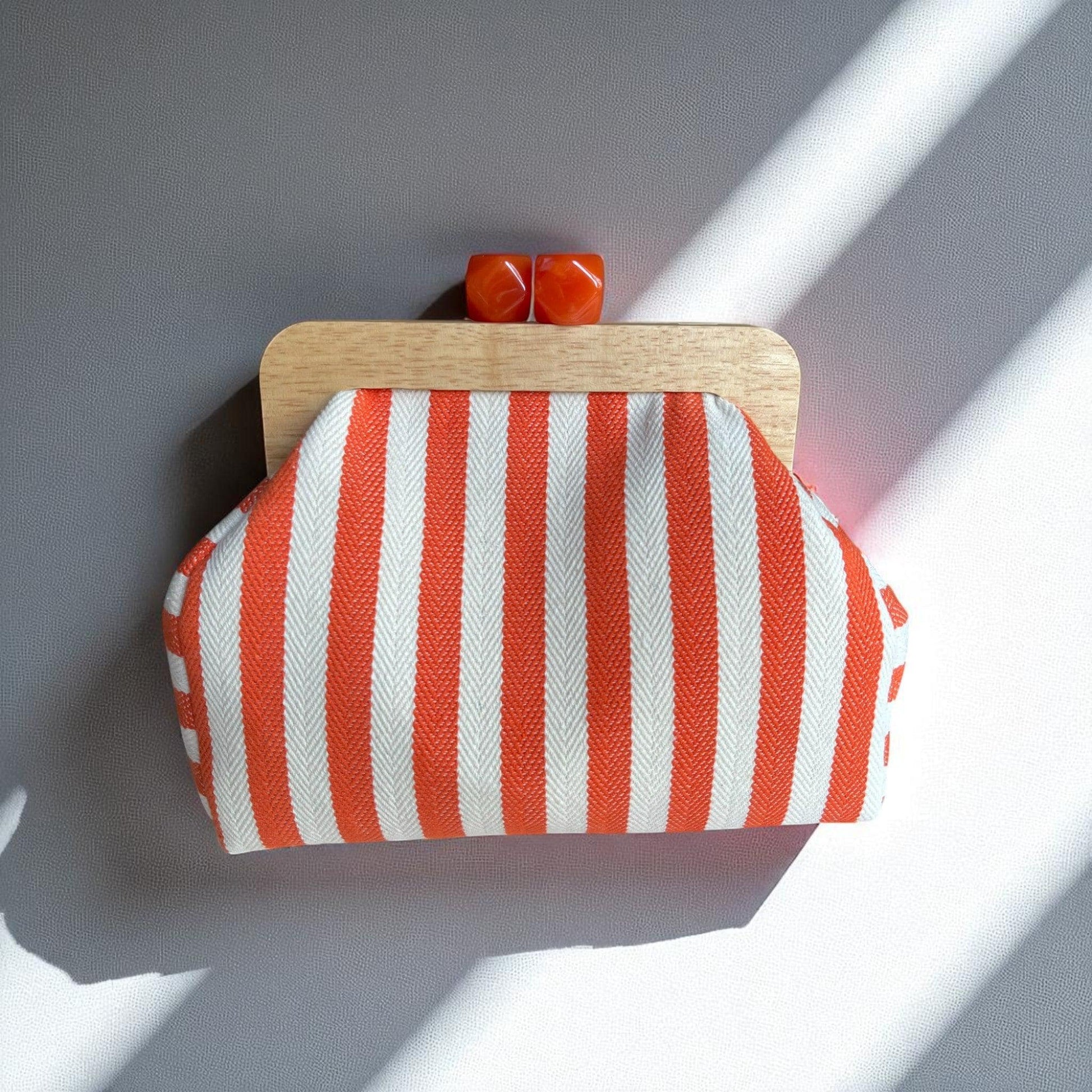 Striped Canvas Clutch with Wooden Frame - Handmade Bag, Lightweight Summer Purse, Eco-Friendly Accessory, Unique Gift Idea - Glam Duchess