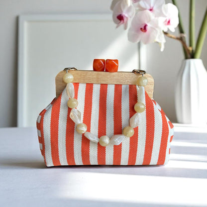Striped Canvas Clutch with Wooden Frame - Handmade Bag, Lightweight Summer Purse, Eco-Friendly Accessory, Unique Gift Idea - Glam Duchess