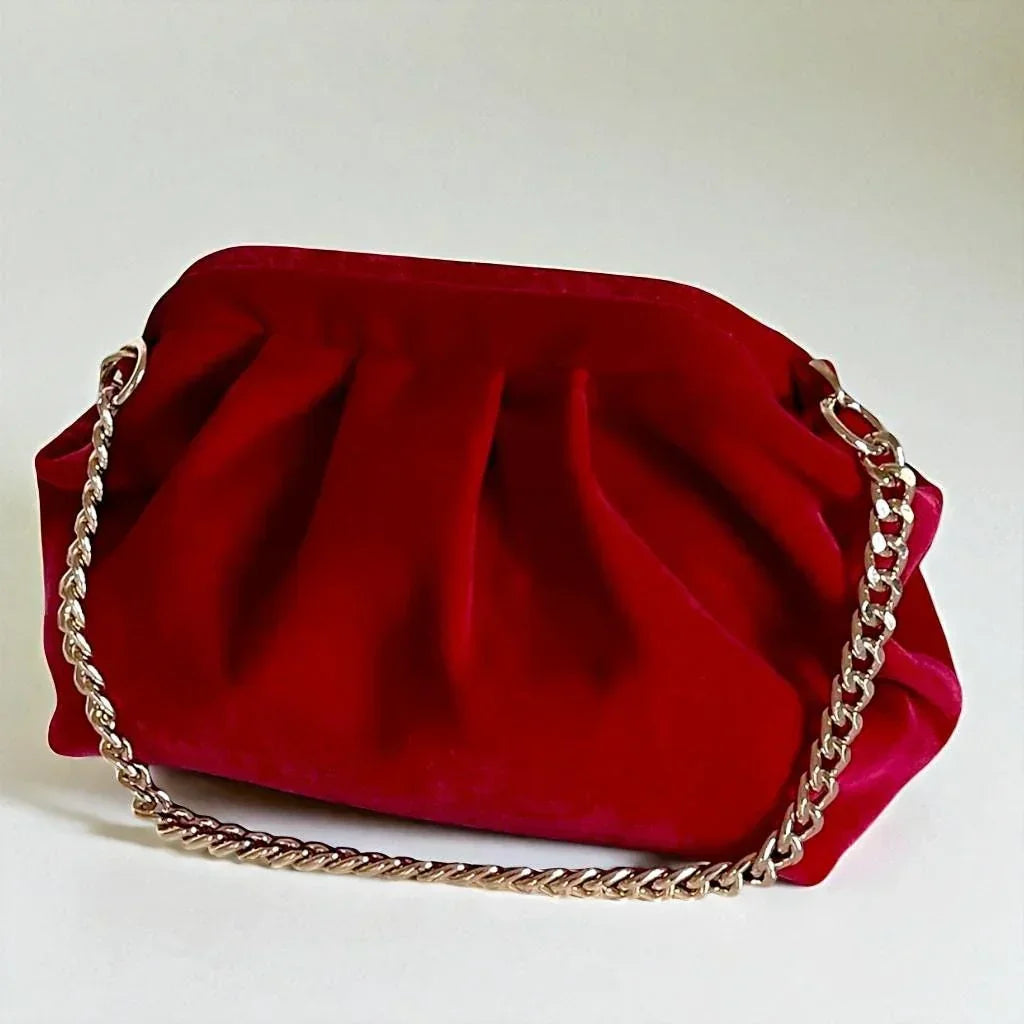 Red Velvet Clutch Bag Vintage-Inspired Evening Purse Soft