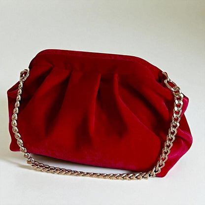 Red Velvet Clutch Bag | Vintage-Inspired Evening Purse | Soft Pleated Fabric Handbag | Elegant Formal Party Bag - Glam Duchess