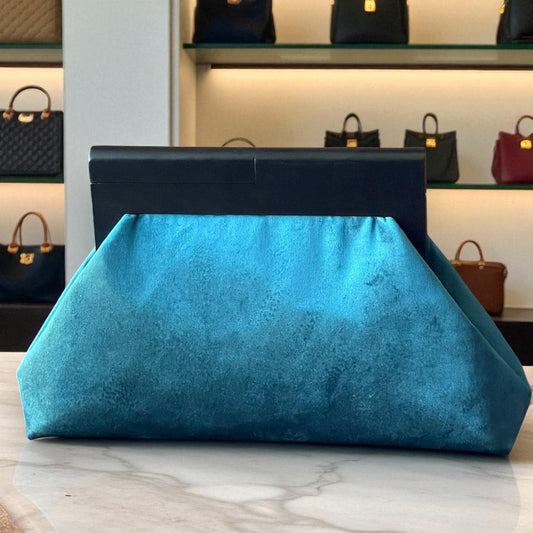 Oversized Turquoise Velvet Clutch Bag with Black Wooden Frame | Luxury Statement Evening Purse | Handmade Soft Suede Bag - Glam Duchess