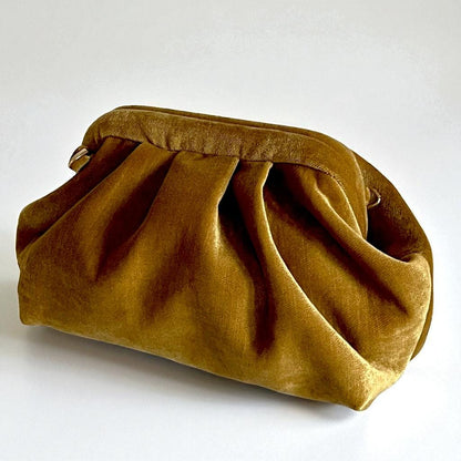 Gold Velvet Clutch Bag Vintage-Inspired Pleated Evening Purse Elegant Formal Party Handbag - Glam Duchess
