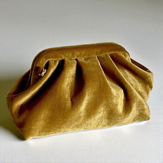 Gold Velvet Clutch Bag Vintage-Inspired Pleated Evening Purse Elegant Formal Party Handbag - Glam Duchess