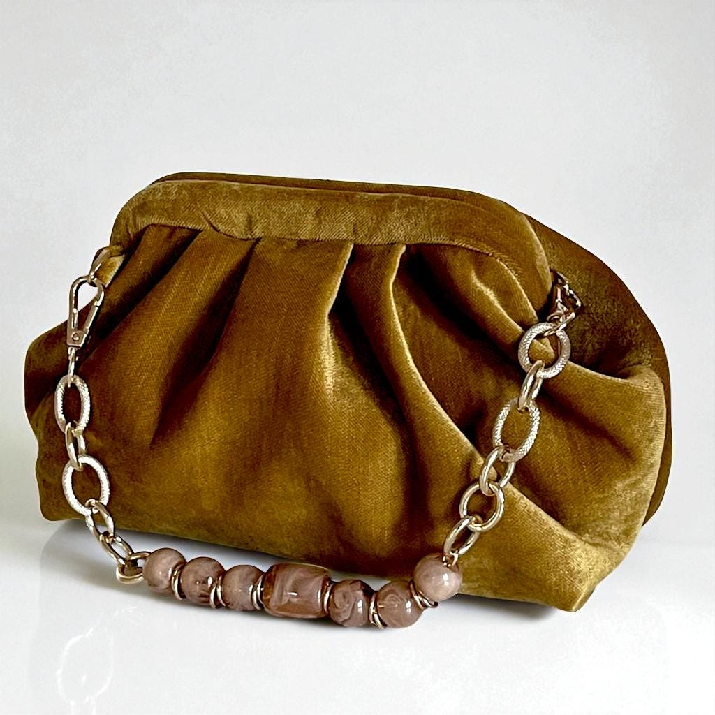 Gold Velvet Clutch Bag Vintage-Inspired Pleated Evening Purse Elegant Formal Party Handbag - Glam Duchess