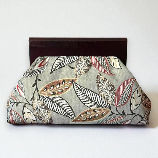 Oversized Leaf Print Fabric Clutch Bag with Wooden Frame| Botanical Pattern Evening Purse| Handmade Nature-Inspired Handbag - Glam Duchess