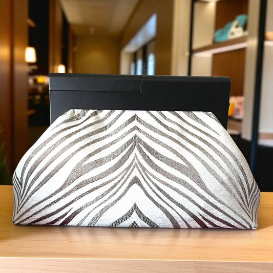 Oversized Bold Zebra Print Clutch Bag, Large Statement Purse with Black Frame, Modern Animal Print Evening Bag for Women - Glam Duchess