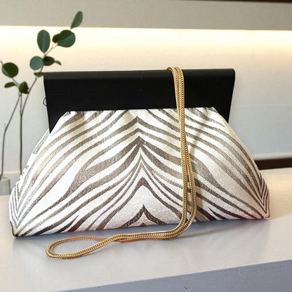 Oversized Bold Zebra Print Clutch Bag, Large Statement Purse with Black Frame, Modern Animal Print Evening Bag for Women - Glam Duchess