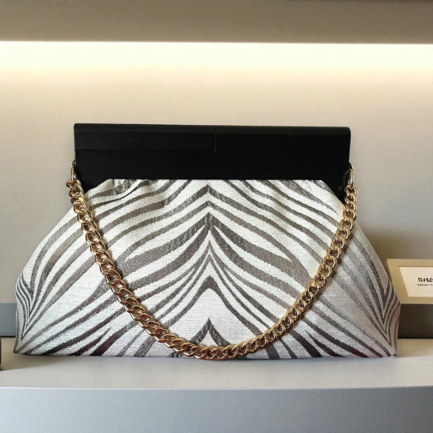Oversized Bold Zebra Print Clutch Bag, Large Statement Purse with Black Frame, Modern Animal Print Evening Bag for Women - Glam Duchess