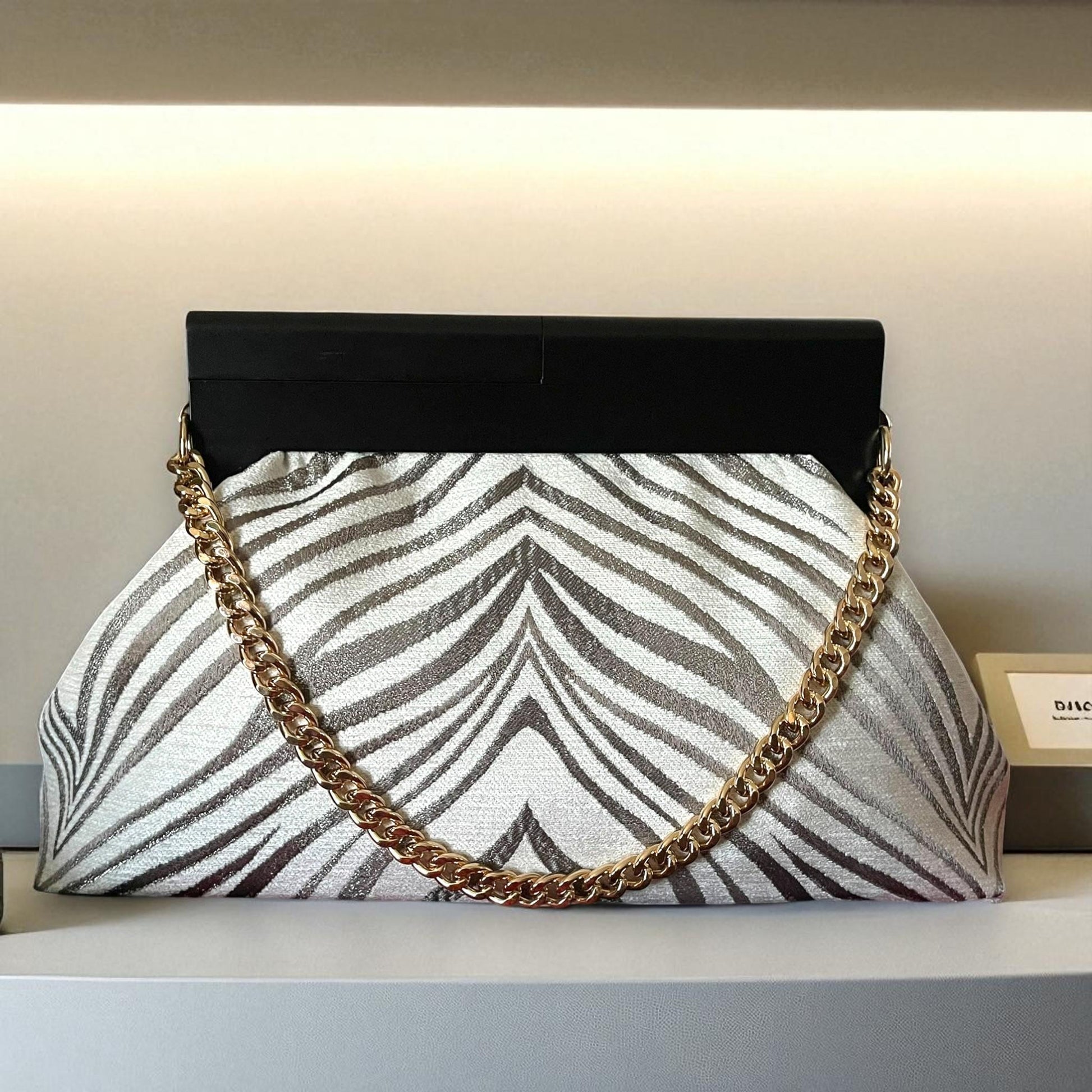 Oversized Bold Zebra Print Clutch Bag, Large Statement Purse with Black Frame, Modern Animal Print Evening Bag for Women - Glam Duchess