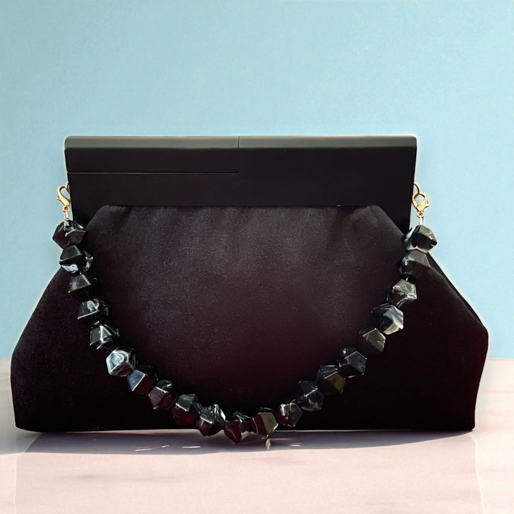 Oversized Elegant Black Velvet Clutch with Gold Chain | Evening Bag | Statement Purse | Formal Handbag | Gift For Her| - Glam Duchess