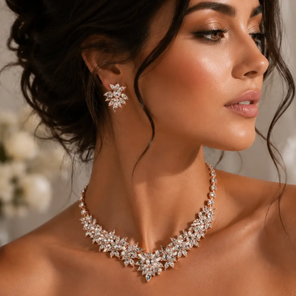 Marquise Stone Cluster Embellished Floral Evening Necklace - Uncategorized from Glam Duchess