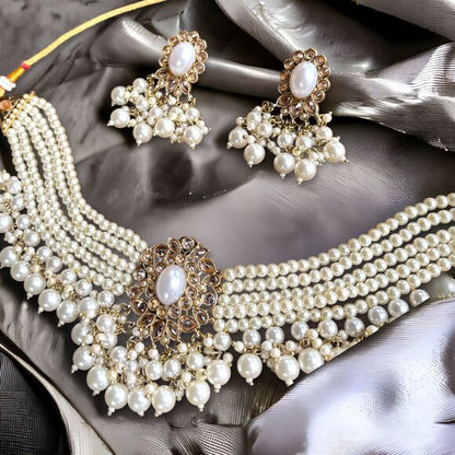 Handmade Pearl Bridal Jewelry Set – Statement Necklace & Earrings for Weddings