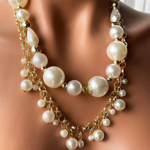 Handmade Gold Plated Layered Pearl Necklace