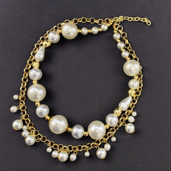 Handmade Gold Plated Layered Pearl Necklace
