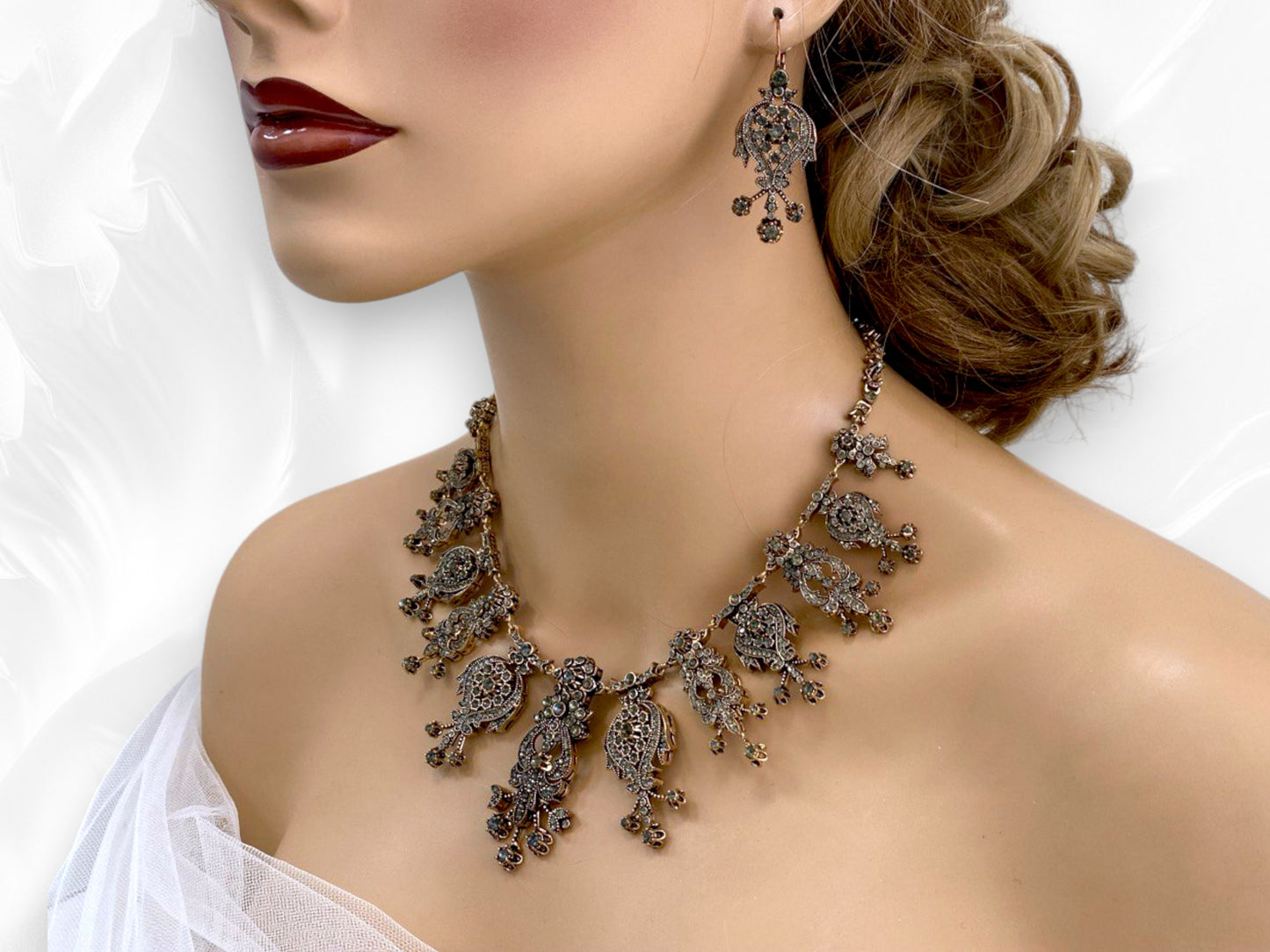 Victorian / Edwardian era Crystal Chandelier Necklace & Earring Set