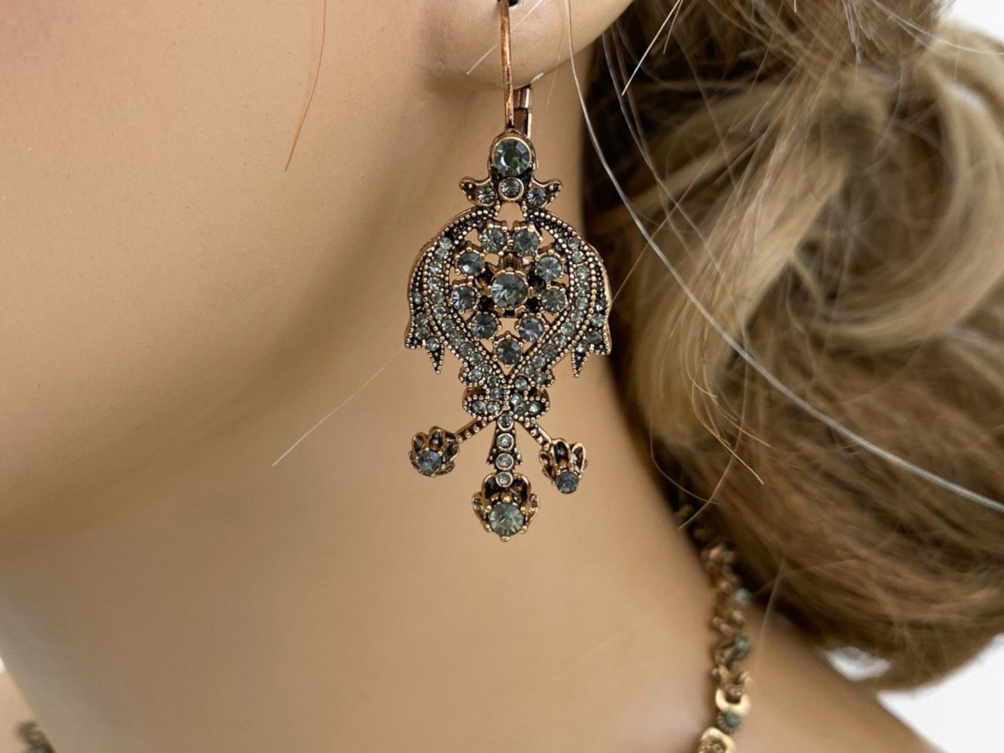 Victorian / Edwardian era Crystal Chandelier Necklace & Earring Set