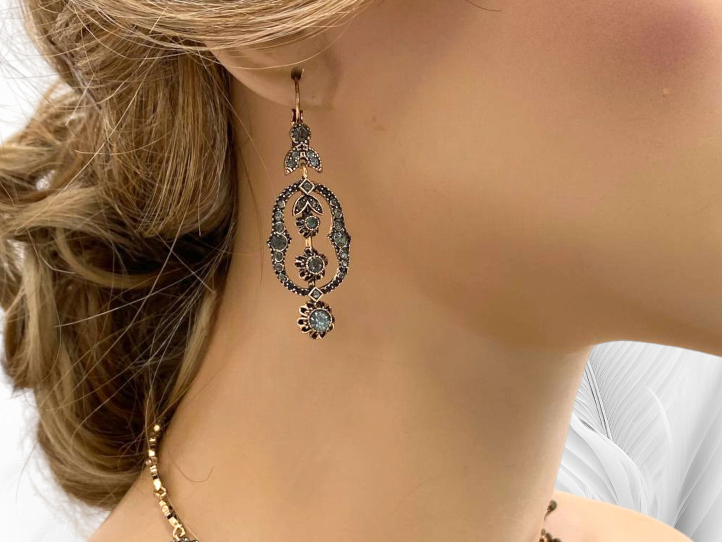 Victorian / Edwardian era Crystal Chandelier Necklace & Earring Set