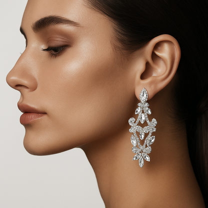Bridal Chandelier Earrings - Silver  Rose Gold Victorian Drop Earrings for Bridesmaids