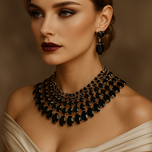 Chunky Crystal Bib Necklace Statement Earrings Wedding Jewelry Set