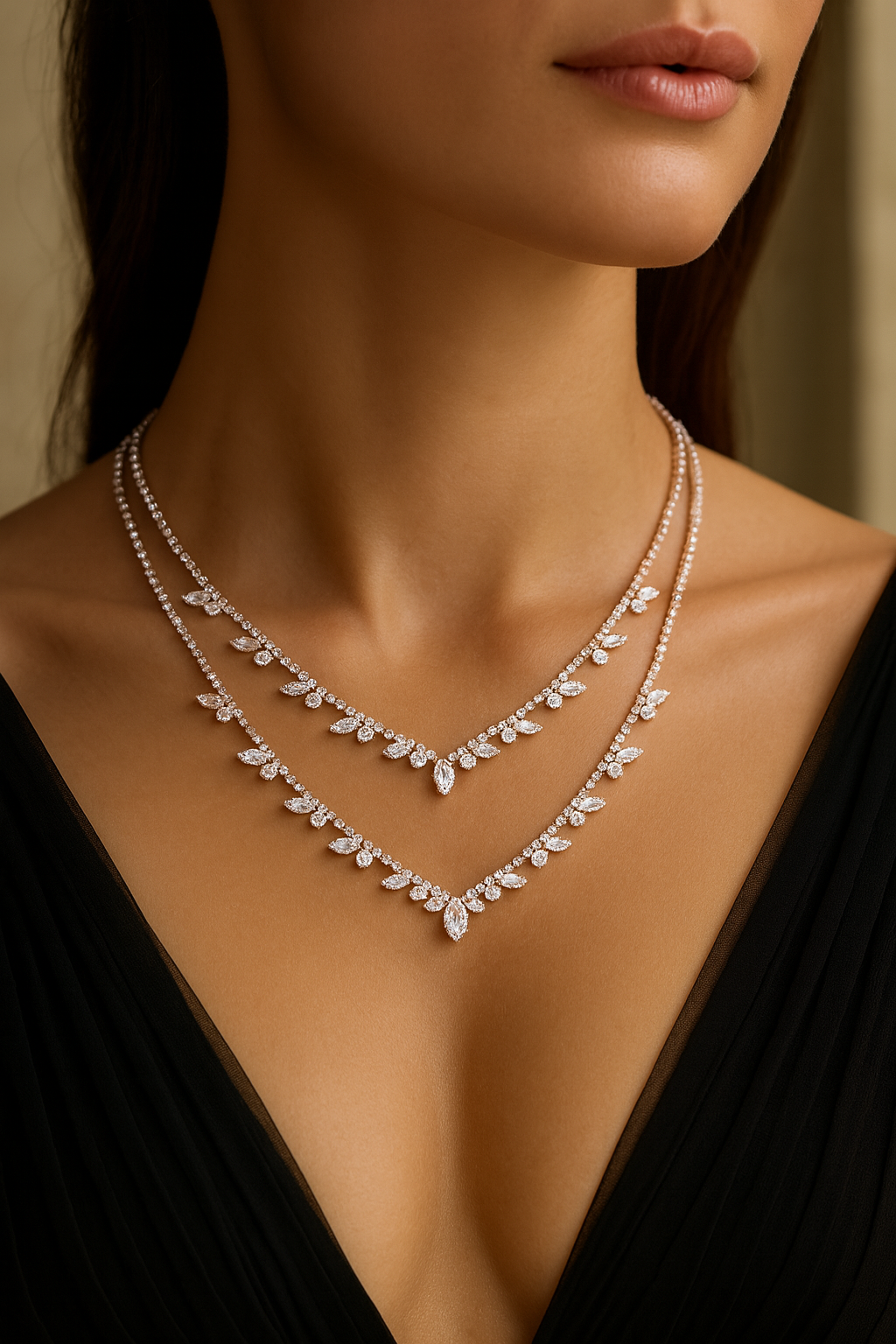 Unique Cubic Zircon Layered Necklace