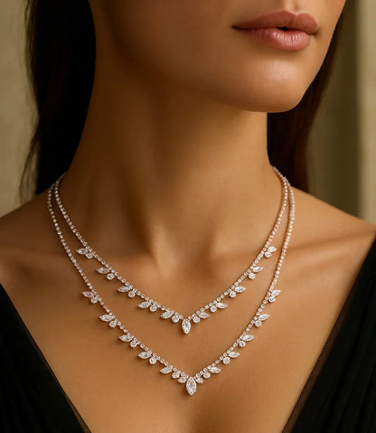 Wedding Jewelry, Crystal Layered Necklace & Statement Earrings Set