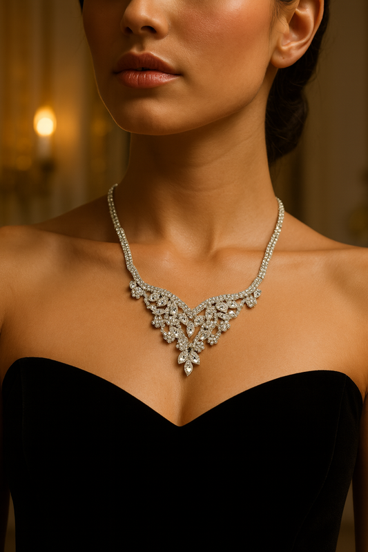 Luxury Crystal Floral Drop Necklace – Bridal & Evening Statement Jewelry