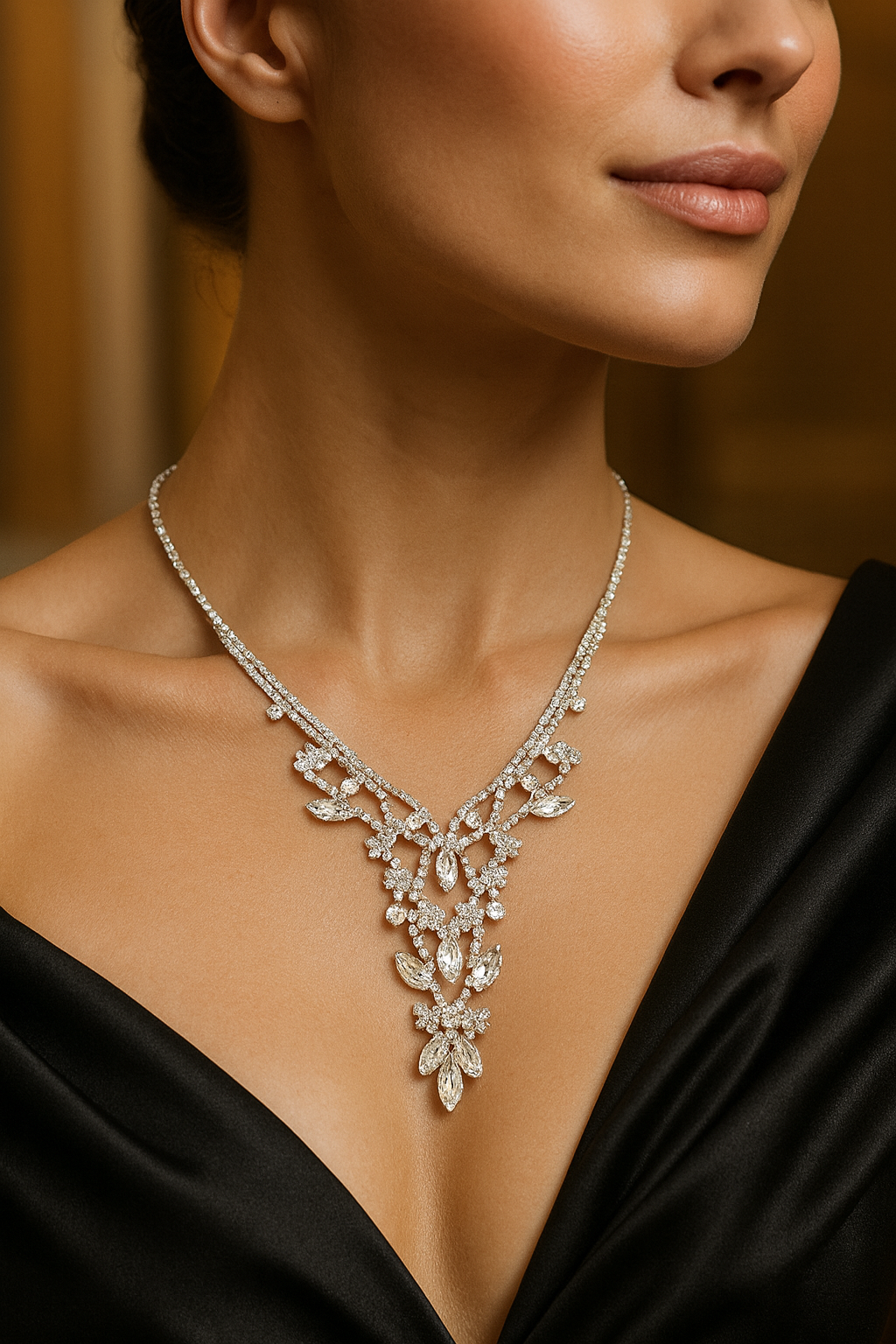 Luxury Crystal Floral Drop Necklace – Bridal & Evening Statement Jewelry