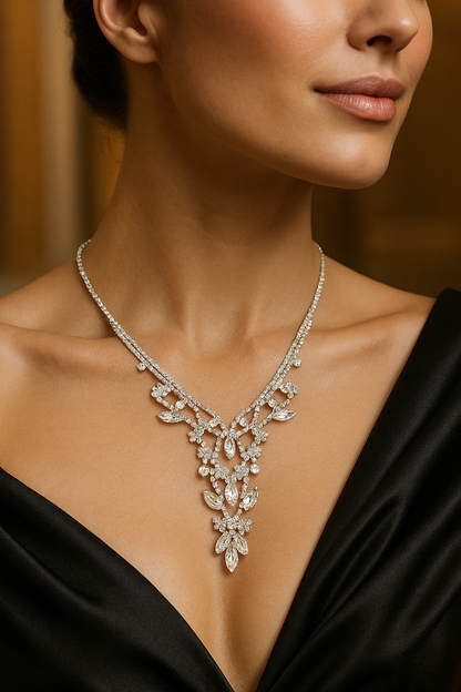 Luxury Crystal Floral Drop Necklace – Bridal & Evening Statement Jewelry