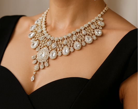 Elegant Indian Bridal Jewelry Set Kundan Choker,Earrings and Headpiece, Wedding Jewelry Set - Glam Duchess