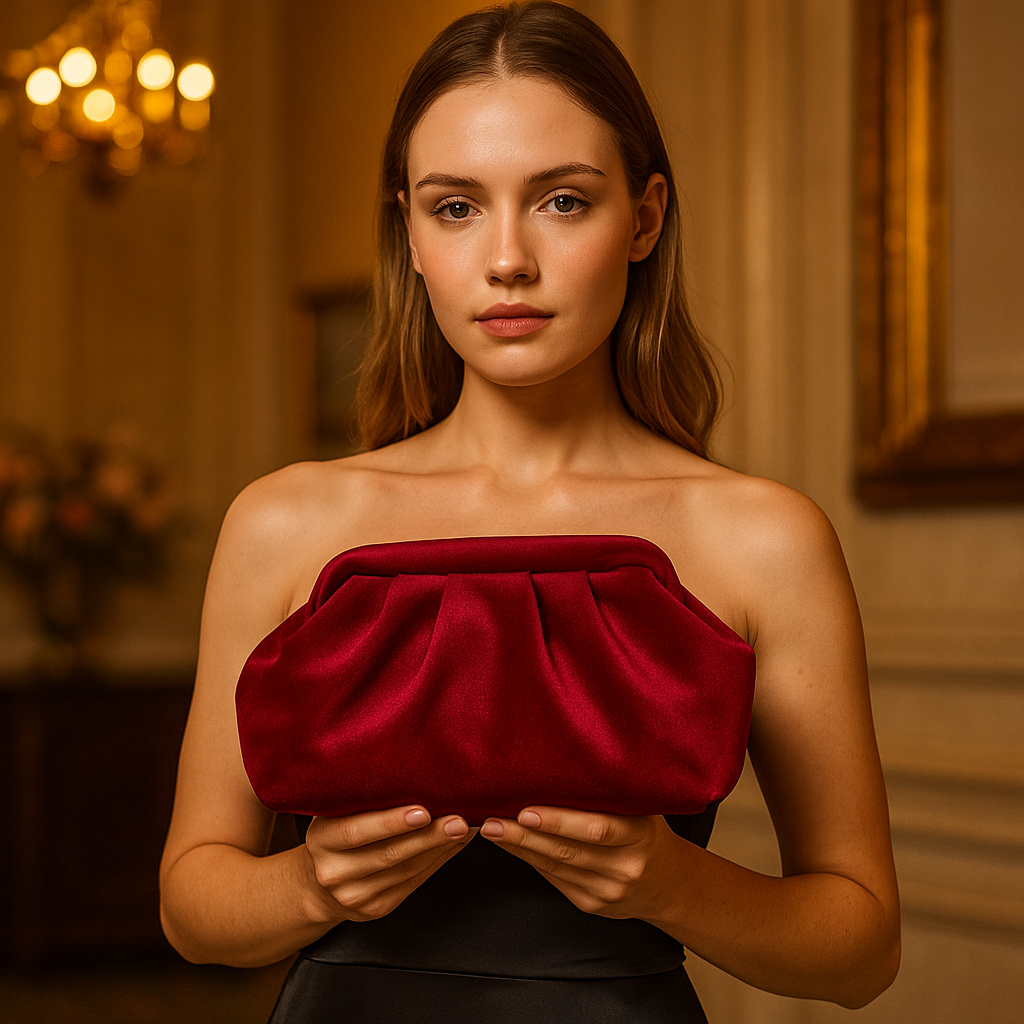 Burgundy Velvet Ruched Clutch Bag| Evening Purse| Soft Vintage-Inspired Pouch in Deep Red Velvet Clutch Bag | Evening Purse| - Glam Duchess