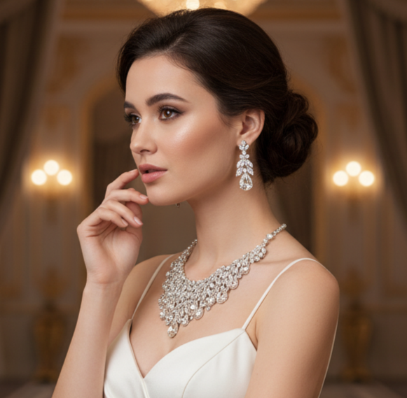 Chunky Crystal Teardrop Rhinestone Bridal Necklace & Earrings Set – Elegant Wedding Jewelry - Glam Duchess