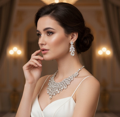 Chunky Crystal Teardrop Rhinestone Bridal Necklace & Earrings Set – Elegant Wedding Jewelry - Glam Duchess