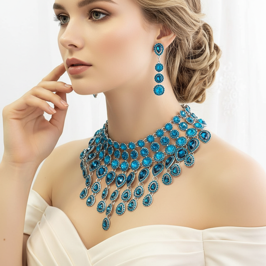 Luxury Chunky Turquoise Statement Necklace & Earrings Set
